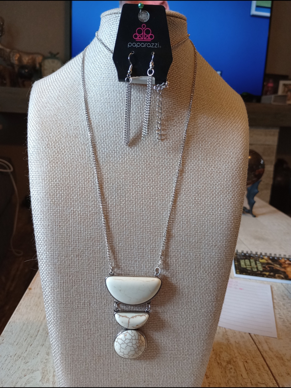 paparazzi Silver-Tone White Stone Triple Pendant Necklace